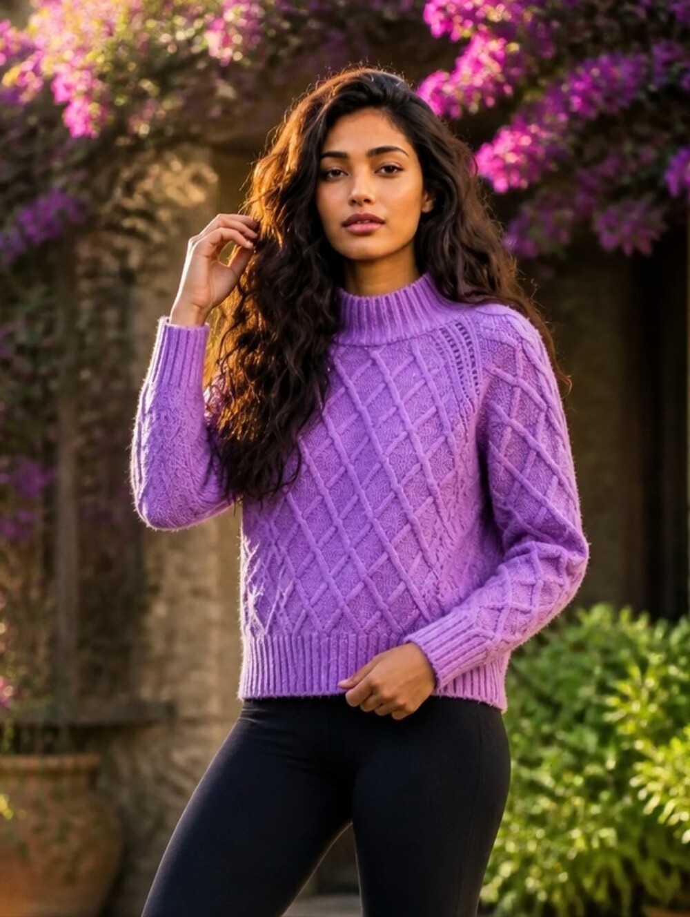 American Eagle Outfitters Purple Cable Knit Mock Neck Pullover Sweater Size S - Picture 3 of 10